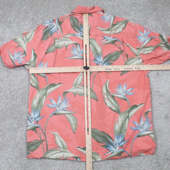Jamaica Jaxx Camp Shirt Adult Medium Pink Floral Silk Loop Collar S/S Button Up - Picture 10 of 13